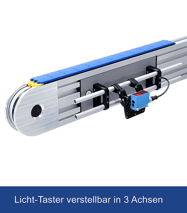 Der verstellbare Lichttaster von ASP AUTOMATION wird in der Industrie Puffer Fördertechnik eingesetzt.